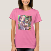 Anime Meisje en Siamese Kat T-shirt (Voorkant)
