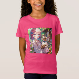 Anime Meisje en Siamese Kat T-shirt