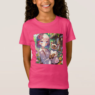 Anime Meisje en Siamese Kat T-shirt