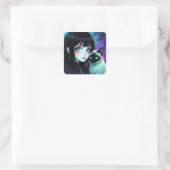 Anime Meisje en Siamese Kat Vierkante Sticker (Tas)