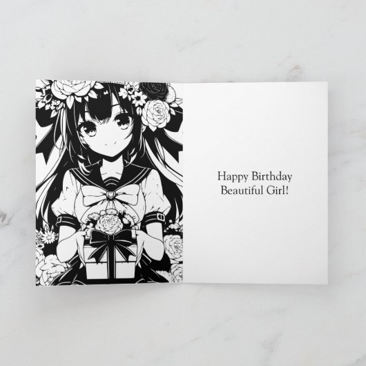 Anime Meisje en Vlinder Verjaardag Kleur Pagina Kaart (Binnen)