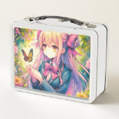 Anime Meisje en Vlinder Waterverf Ai Art (Achterkant)