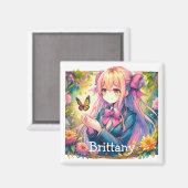 Anime Meisje en Vlinder Waterverf Ai Art Magneet (Voorkant / Achterkant)