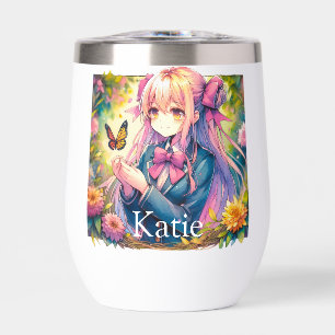 Anime Meisje en Vlinder Waterverf Gepersonaliseerd