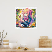 Anime Meisje en Vlinder Waterverf Gepersonaliseerd Poster (Keuken)