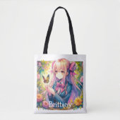 Anime Meisje en Vlinder Waterverf Gepersonaliseerd Tote Bag (Voorkant)