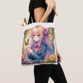 Anime Meisje en Vlinder Waterverf Gepersonaliseerd Tote Bag (Dichtbij)