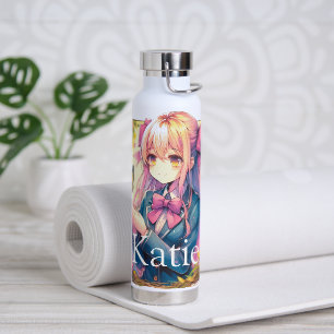 Anime Meisje en Vlinder Waterverf Gepersonaliseerd Waterfles