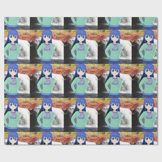 Anime meisje en waterval inpakpapier (Vlak)