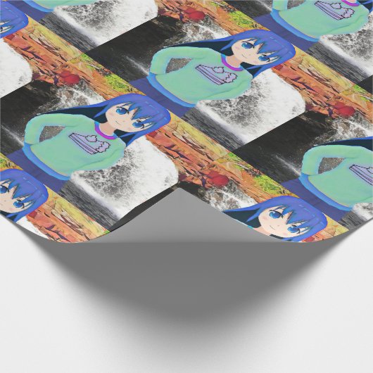 Anime meisje en waterval inpakpapier (Hoek)