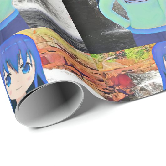 Anime meisje en waterval inpakpapier (Rol Hoek)
