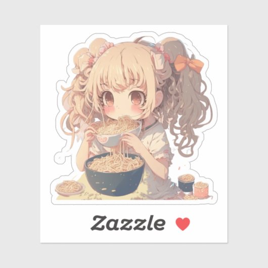 Anime Meisje Eten Ramen Noedels Sticker (Vel)