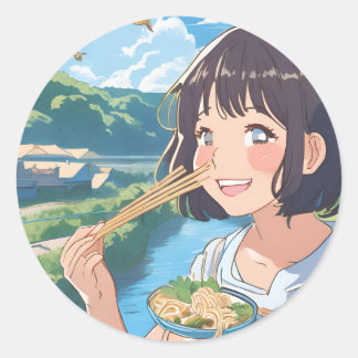 Anime meisje eten ramen sticker