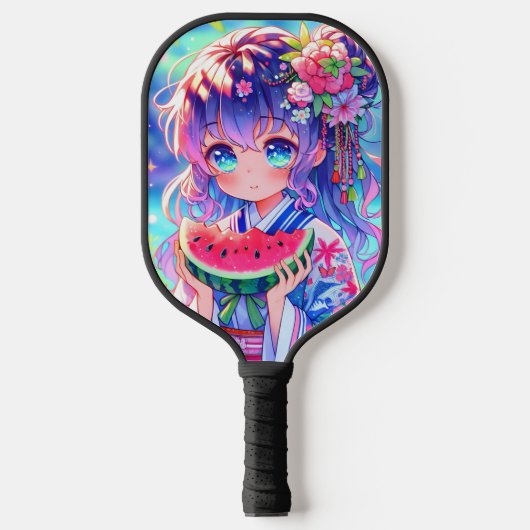  anime meisje eten watermeloen pickleball paddle (Voorkant)