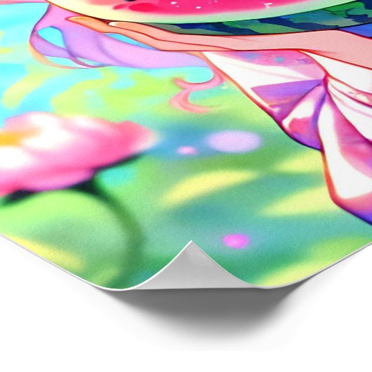  anime meisje eten watermeloen poster (Hoek)