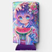 anime meisje eten watermeloen seltzer blikjeskoeler (Achterkant)