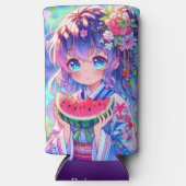 anime meisje eten watermeloen seltzer blikjeskoeler (Voorkant)