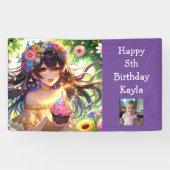  Anime Meisje Foto, Leeftijd en Naam Verjaardag Spandoek (Horizontaal)