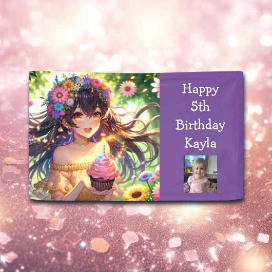  Anime Meisje Foto, Leeftijd en Naam Verjaardag Spandoek