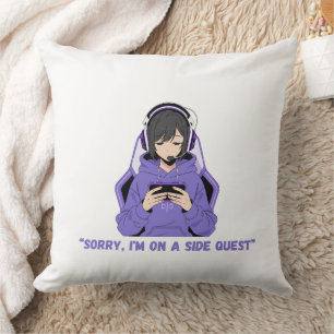 Anime Meisje Gamer Paarse Gaming Kunst Kussen