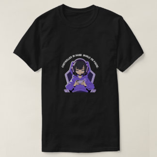 Anime Meisje Gamer Paarse Gaming Kunst T-shirt