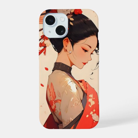 Anime Meisje Geisha iPhone 15 Case (Achterkant)