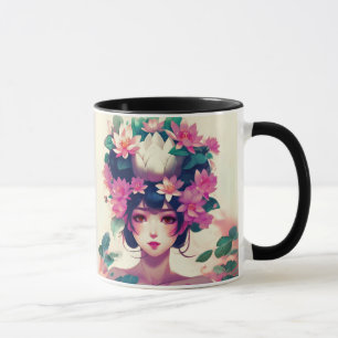 Anime Meisje Gekroond met Lotusbloemen Mok