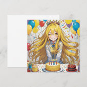 Anime Meisje Gele Verjaardag Uitnodiging (Voorkant / Achterkant)