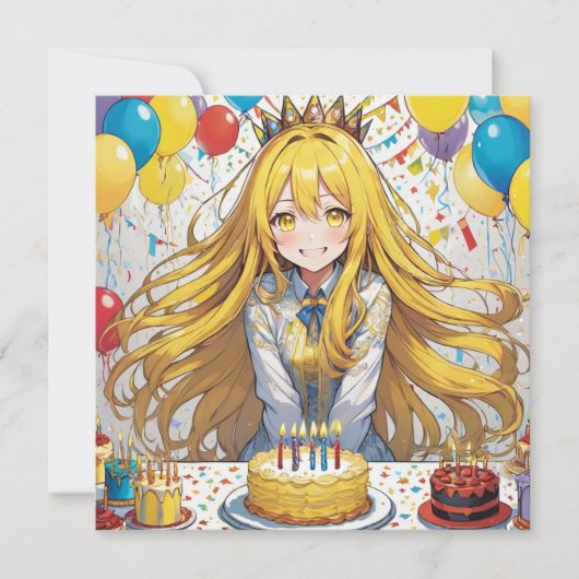 Anime Meisje Gele Verjaardag Uitnodiging (Voorkant)