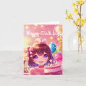 Anime Meisje Gelukkig Verjaardagsfeest Kaart (Gele Bloem)
