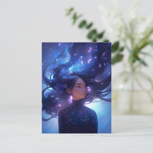 Anime meisje gemaakt van sterren briefkaart (Staand voorkant)