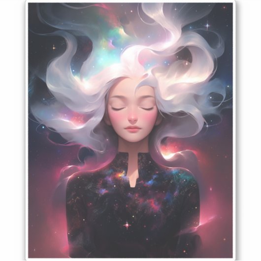 Anime meisje gemaakt van sterren sticker (Voorkant)