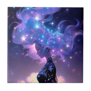 Anime meisje gemaakt van sterren tegeltje