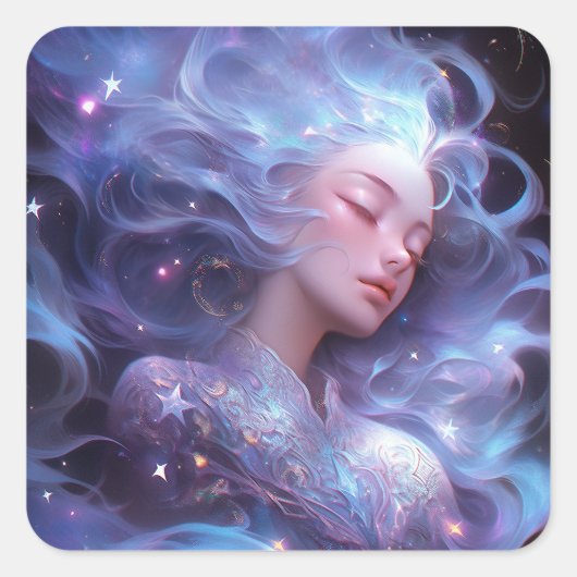 Anime meisje gemaakt van sterren vierkante sticker (Voorkant)