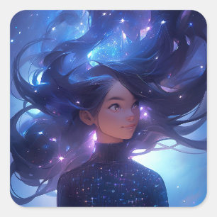 Anime meisje gemaakt van sterren vierkante sticker