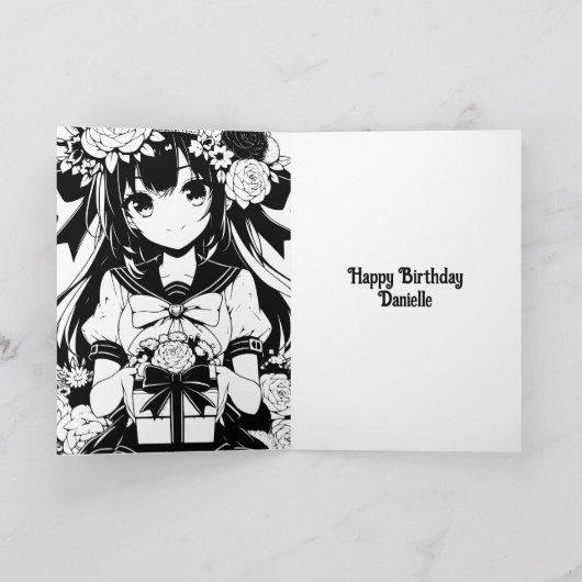 anime meisje gepersonaliseerde verjaardag kaart (Binnen)