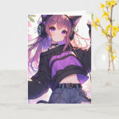  anime meisje gepersonaliseerde verjaardag kaart (Gele Bloem)