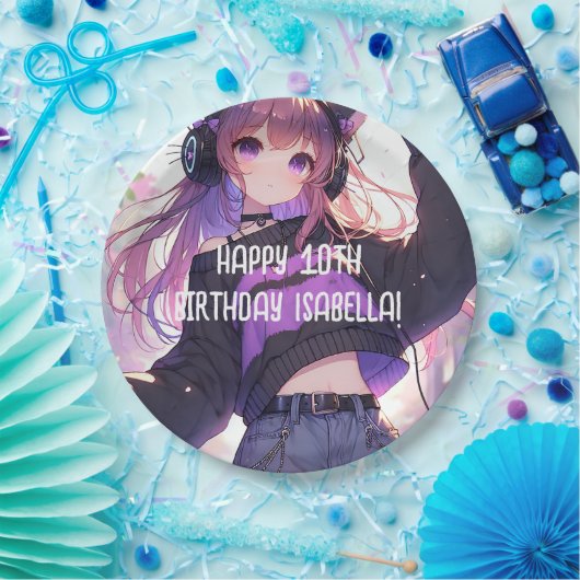 anime meisje gepersonaliseerde verjaardag papieren bordje (Feest)