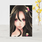  anime meisje happy birthday kaart (Gele Bloem)