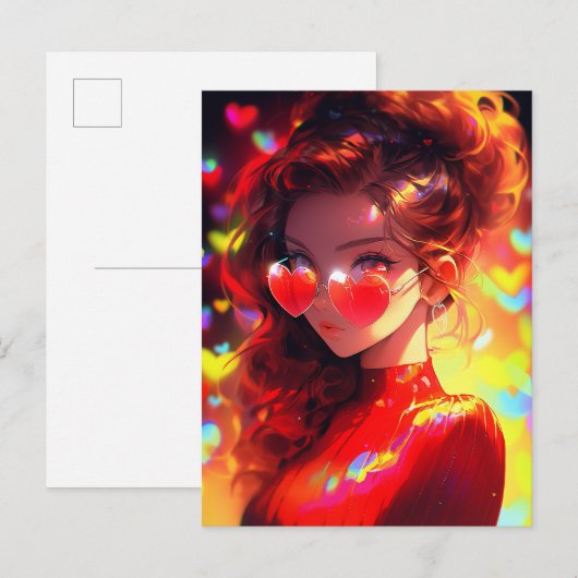 Anime meisje harten briefkaart (Voorkant / Achterkant)