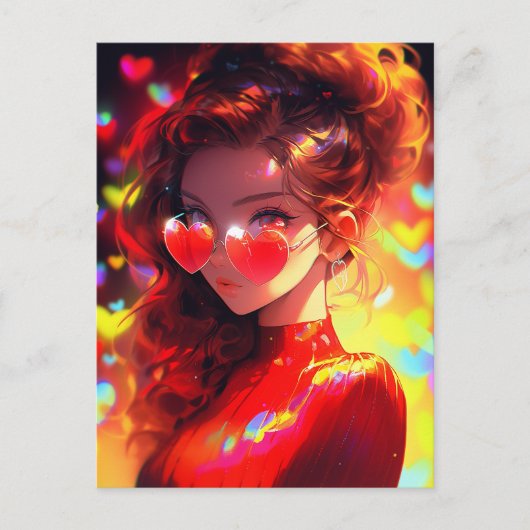 Anime meisje harten briefkaart (Voorkant)