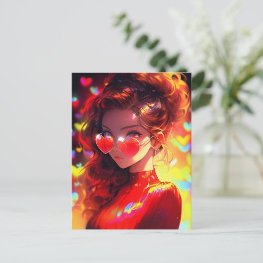 Anime meisje harten briefkaart (Staand voorkant)