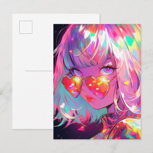Anime meisje harten briefkaart (Voorkant / Achterkant)