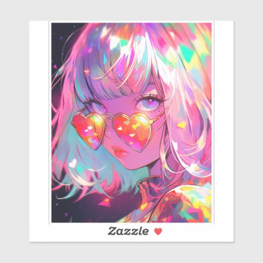 Anime meisje harten sticker (Vel)