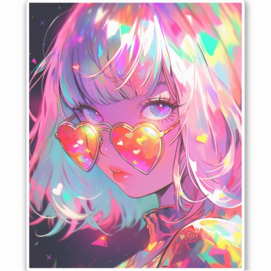 Anime meisje harten sticker (Voorkant)