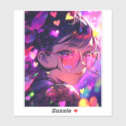 Anime meisje harten sticker (Vel)