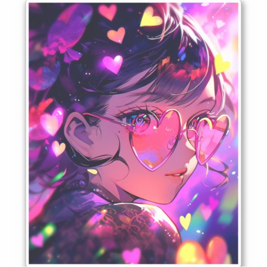 Anime meisje harten sticker (Voorkant)