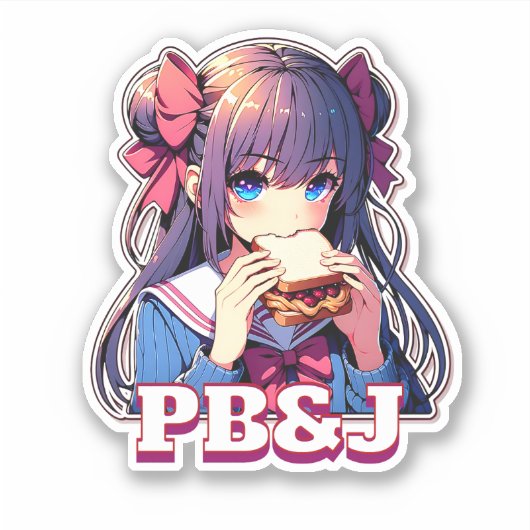 Anime Meisje het eten van een PB&J Sandwich Sticker (Voorkant)