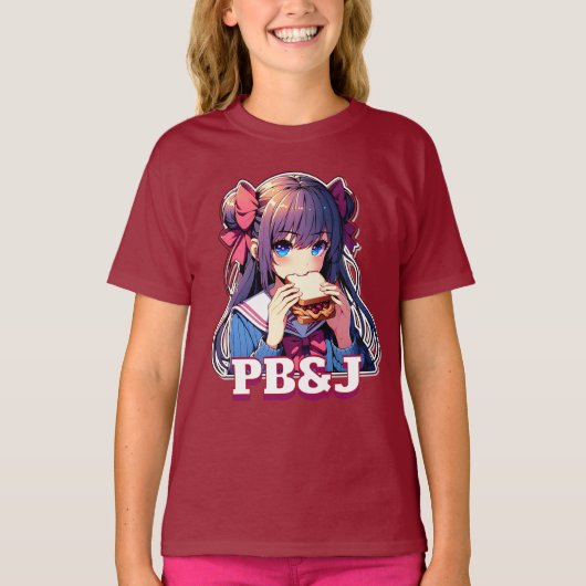 Anime Meisje het eten van een PB&J Sandwich T-shirt (Voorkant)