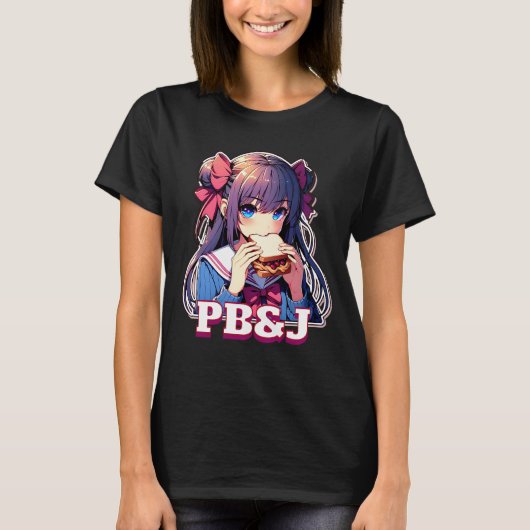 Anime Meisje het eten van een PB&J Sandwich T-shirt (Voorkant)